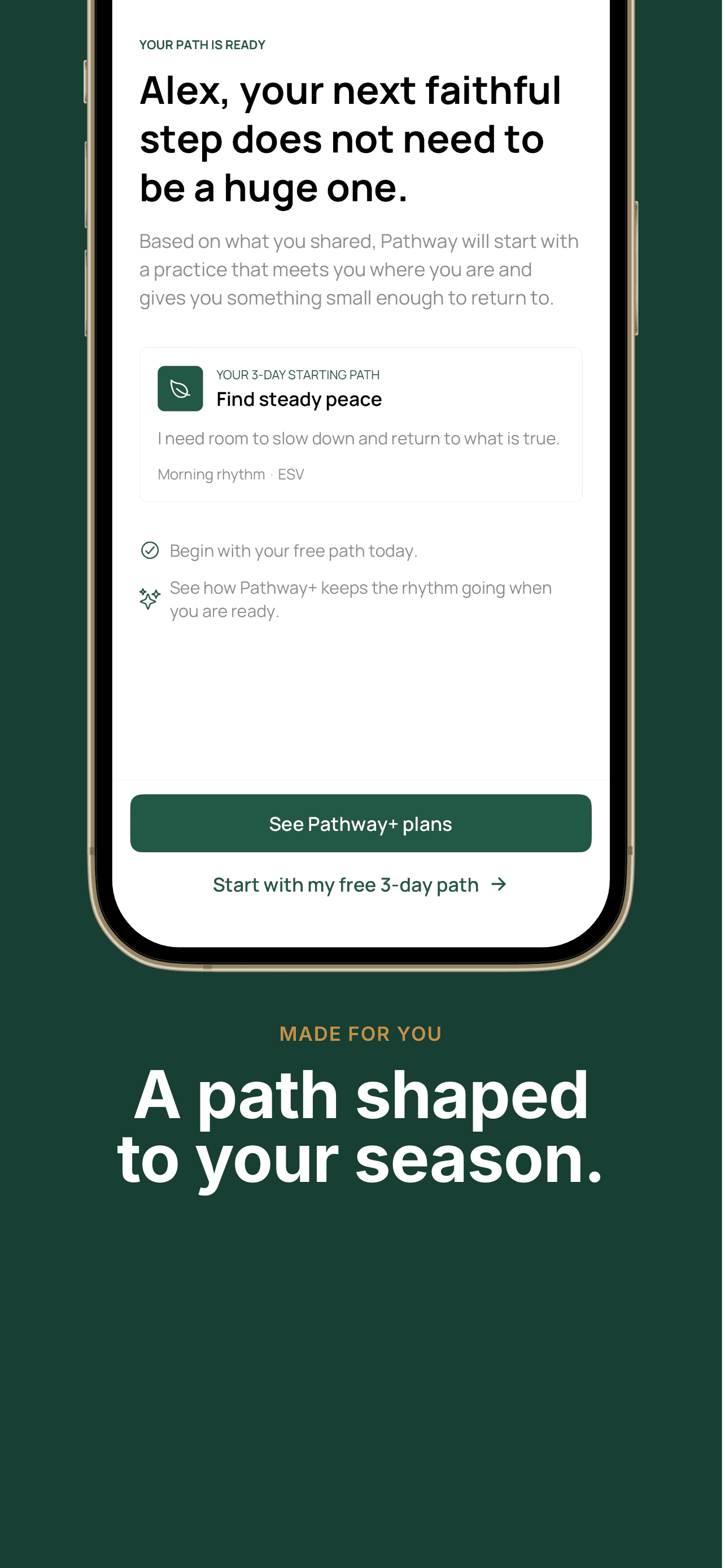 Pathway personalized three-day starting path