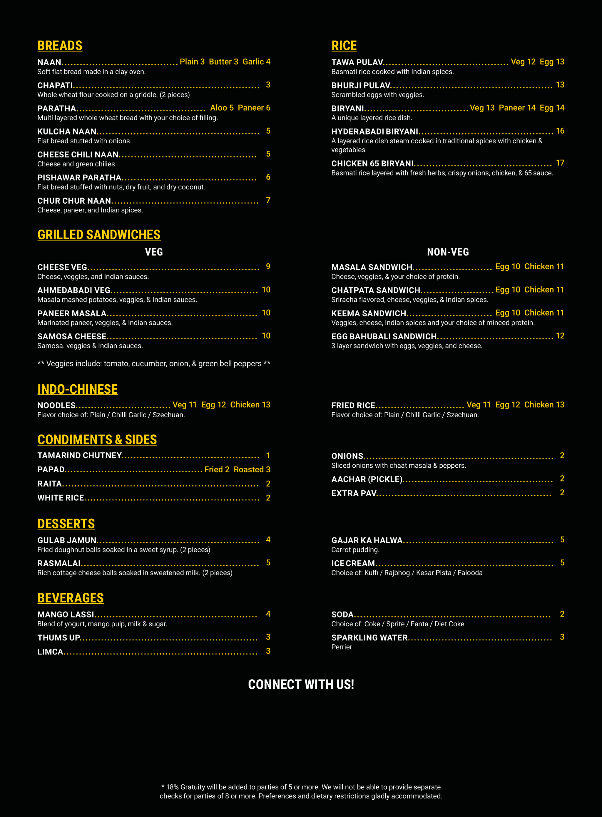 Egg N Curry Menu Page 2 - Second page of the digital menu showing main courses and vegetarian options