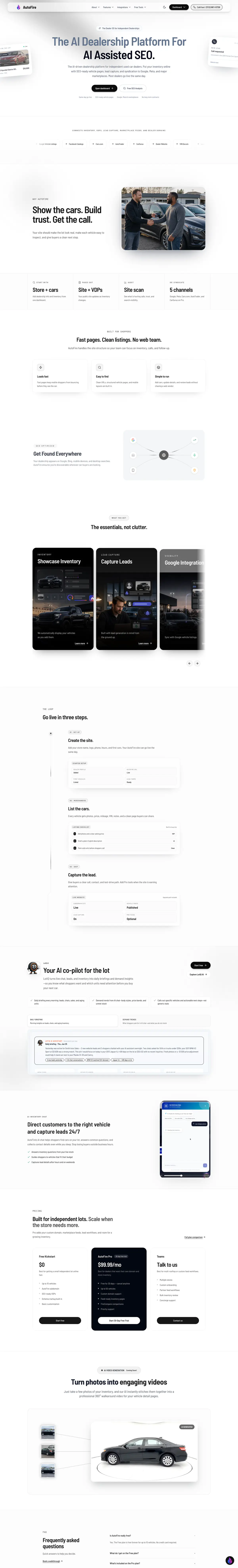 AutoFire AI dealership platform and automotive website design