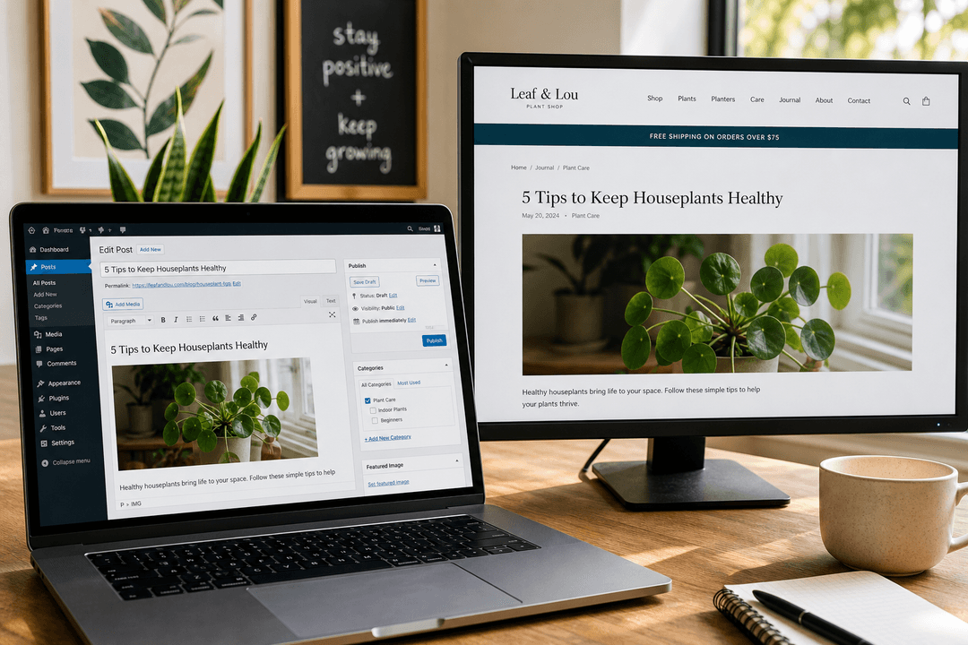 Editor updating a post in WordPress while the Next.js web design agency site stays live