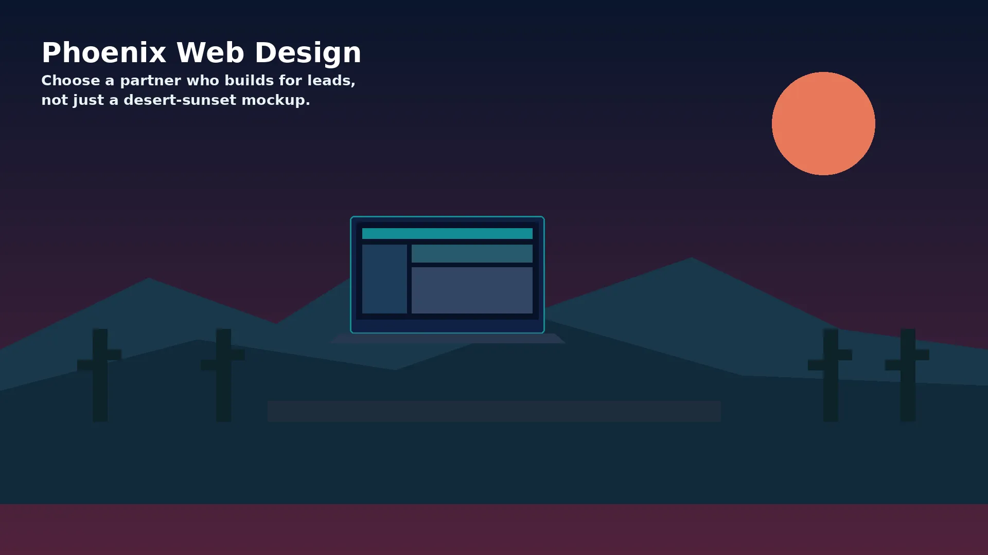 Phoenix desert skyline desk mockup for choosing a Phoenix web design company
