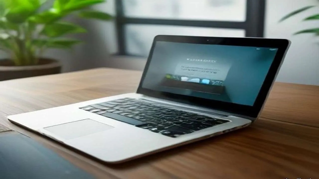 Laptop on a small business desk showing a blurred WordPress dashboard Updates screen